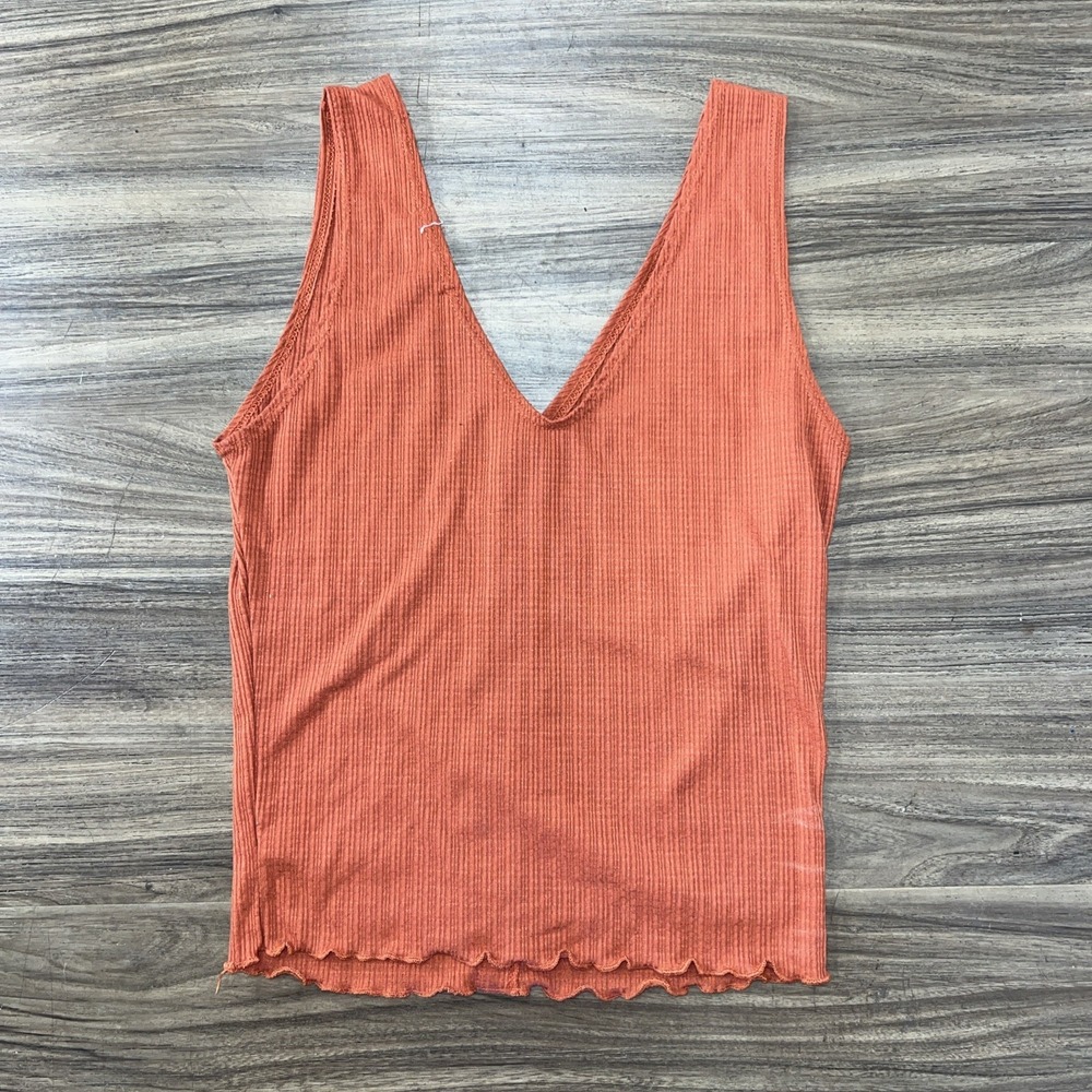 Caution To The Wind Tank Top Rust Sleeveless V Neck Ribbed Buttons Small - Picture 4 of 4
